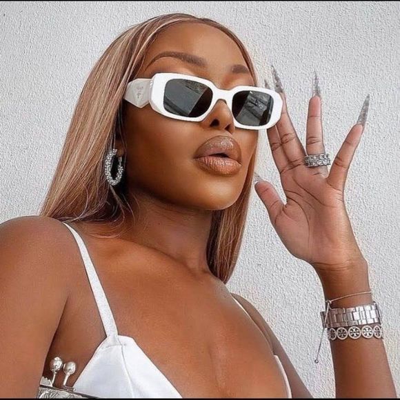 Prada PR17WS 1425S0 Sunglasses Ivory White Dark Gray Rectangle Unisex - Picture 12 of 16